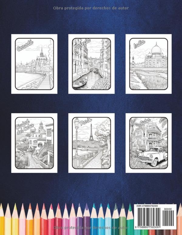 Miniatura 2 de Libro de colorear Ciudades del Mundo Cuaderno de Colorear para Adultos Paisajes del Mundo París, Ámsterdam, Roma, China, Londres, Egipto, Tokio