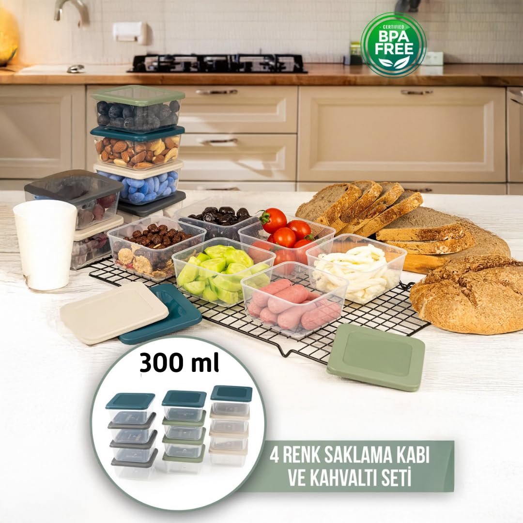 Kare Şekilli Mini Saklama Kabı Küçük Kapaklı Çok Renkli Pratik Amaçlı Kap Takımı Erzak Çerez Piknik Gıda Kabı Kahvaltılık Set (4)