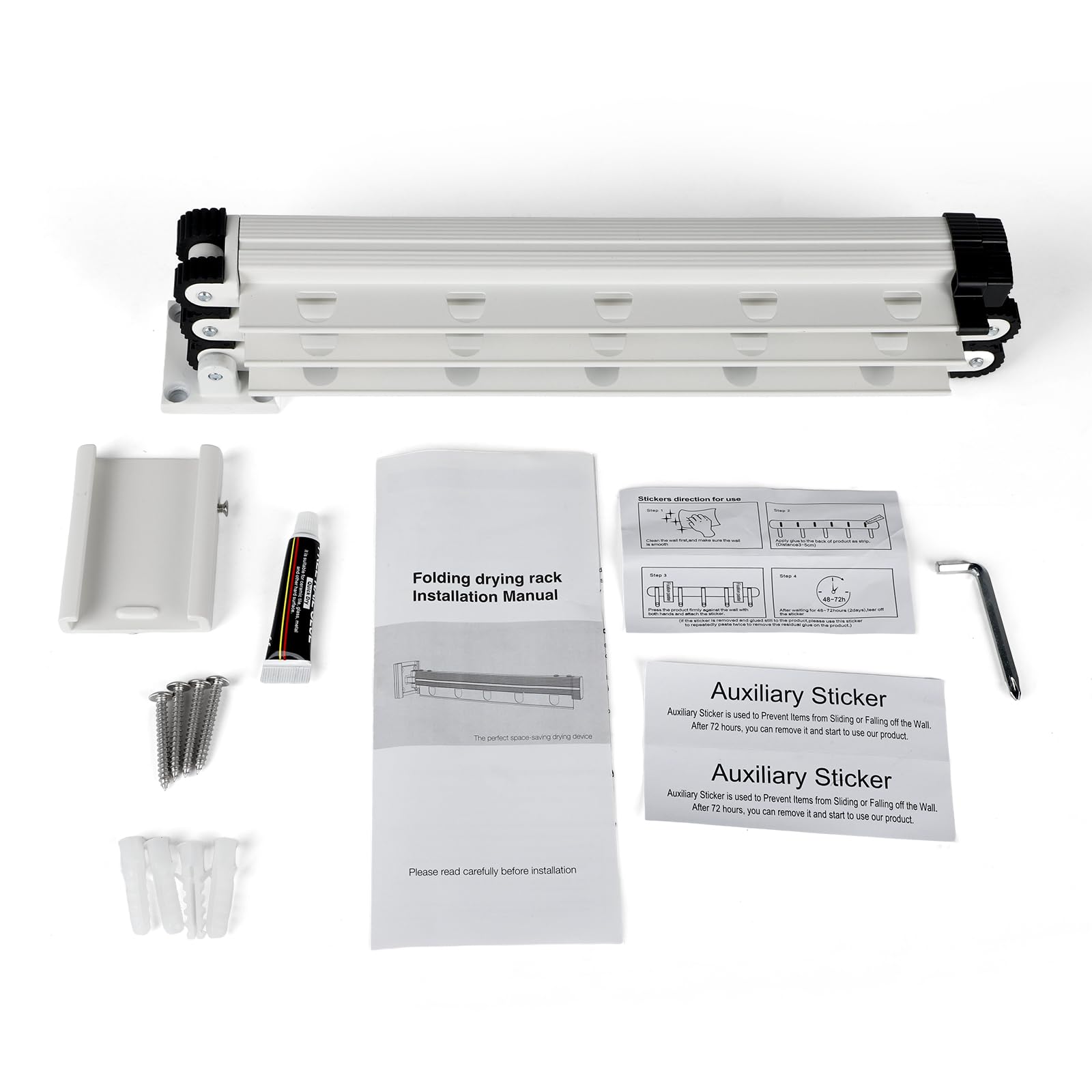 Longzhuo Séchoir à Linge Mural Pliable en 3 Parties, 125cm Étendoir à Linge Retractable Interieur, Tringle à Vêtements Extensible Peu pour Balcon, Buanderie, Salle de Bain, Caravane Extérieure(Blanc)