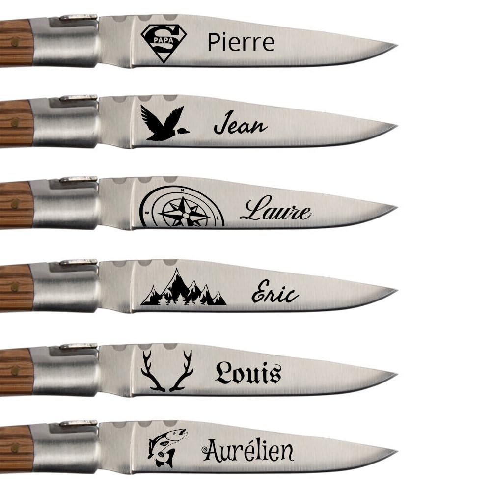 Coffret couteaux personnalisés gravés – Couteau de poche et sommelier en bois et métal – Coffret cadeau 2 pièces personnalisables