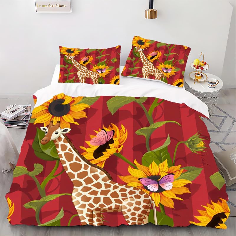 Housse de couette 220x240 Girafe en microfibre douce : la solution anti-plis pour grand lit