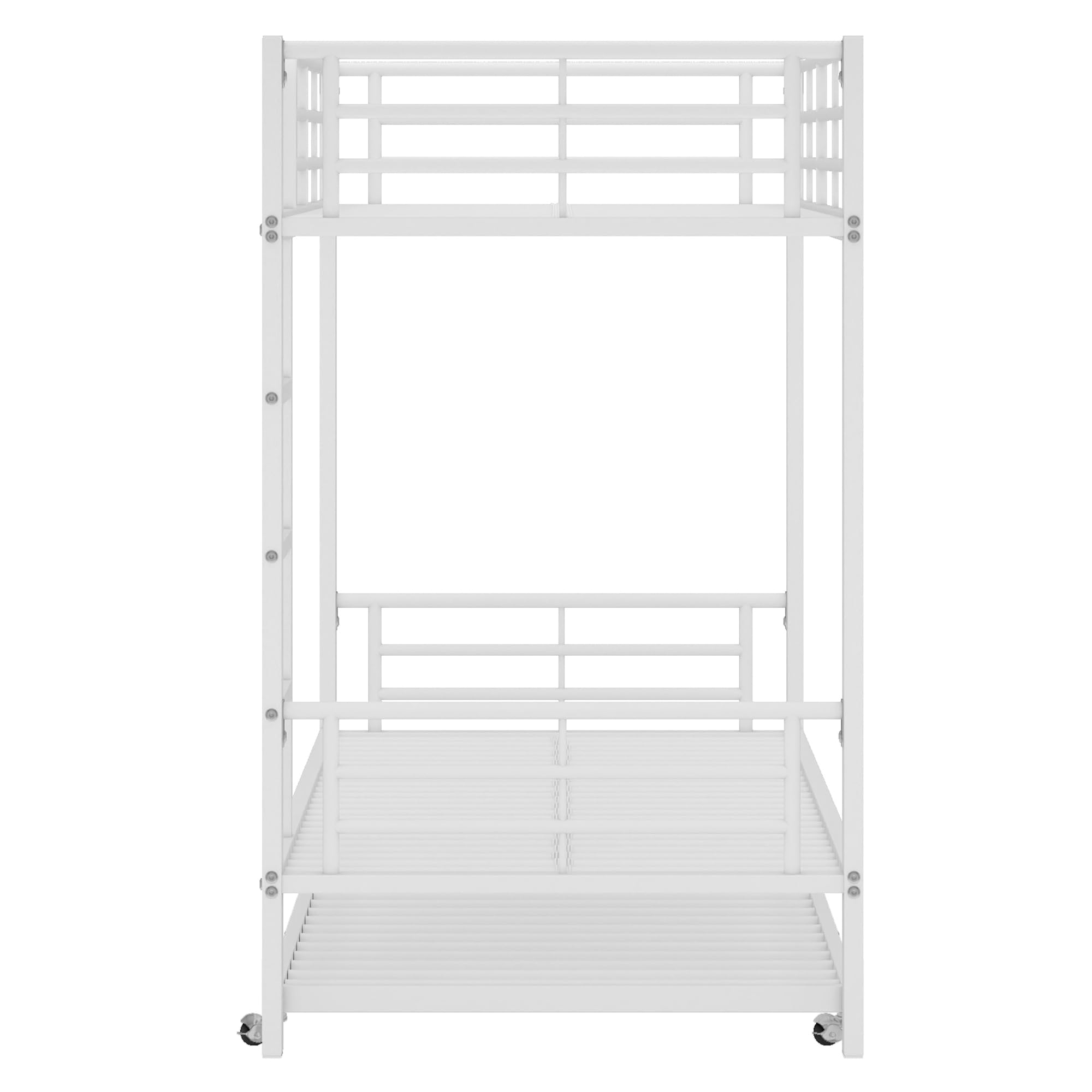 Moimhear Cama de hierro con litera, dimensiones 90x200 cm y 90x190 cm, adecuada para niños y adolescentes, con cama extraíble, cuatro rejillas laterales en la cama superior, blanco