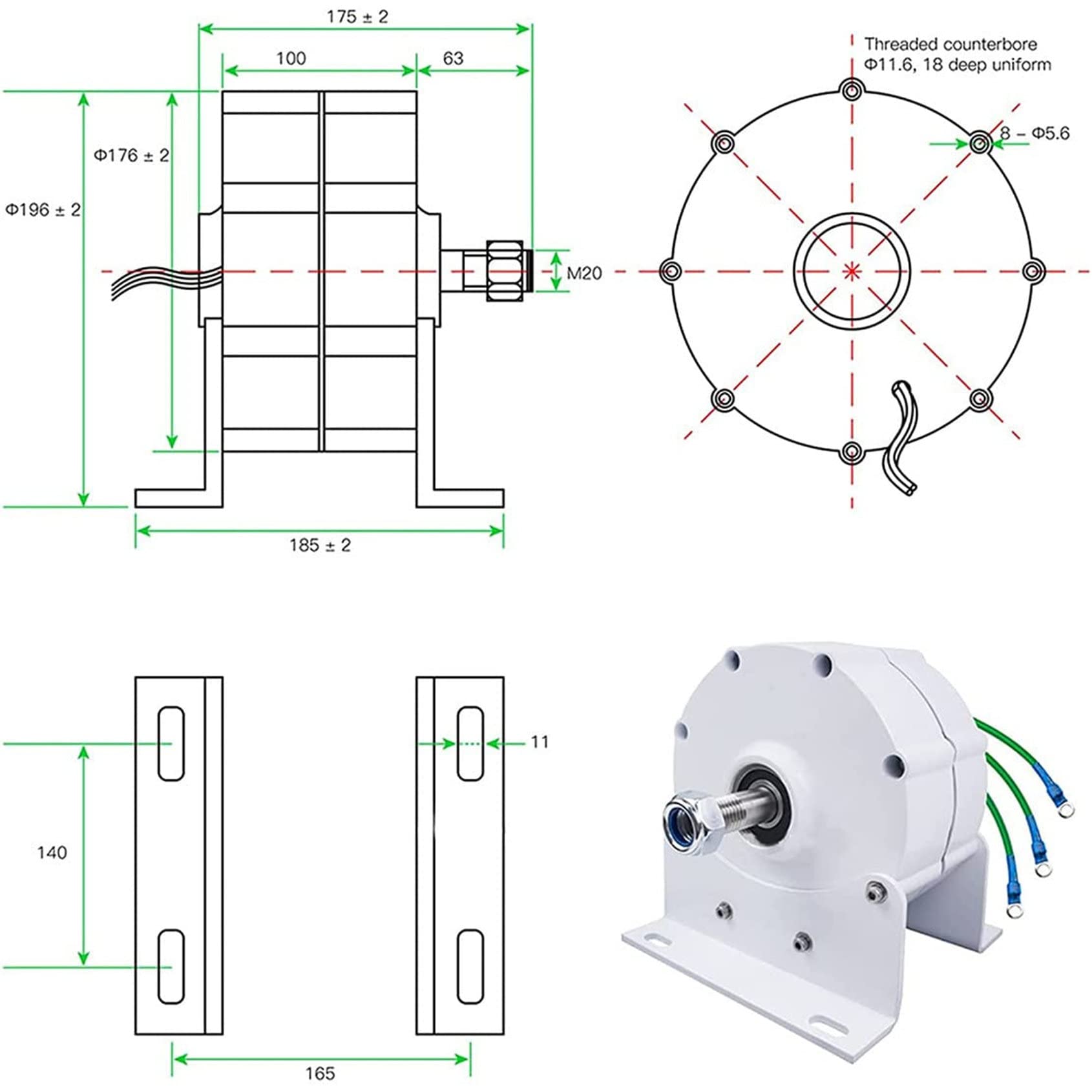 Générateur à Aimant Permanent sans engrenage, 12V, 24V, 48V Générateur AC à Basse Vitesse avec Base, adapté à l'éolienne, à l'hydrolienne (48v)