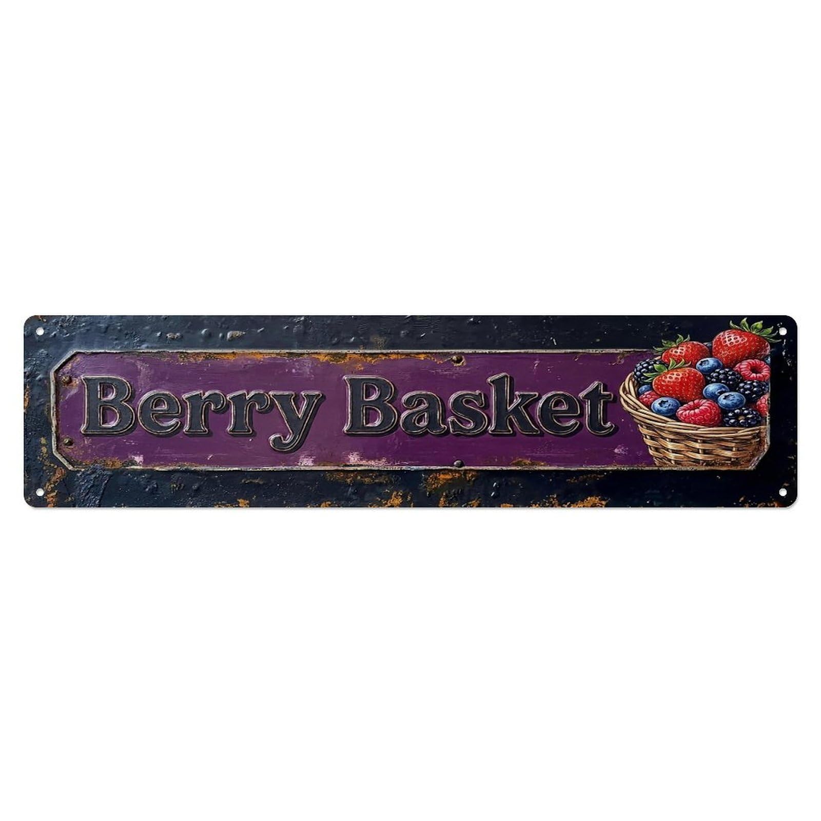 Vintage Berry Basket Seasonal Farmhouse Metal Tin Sign