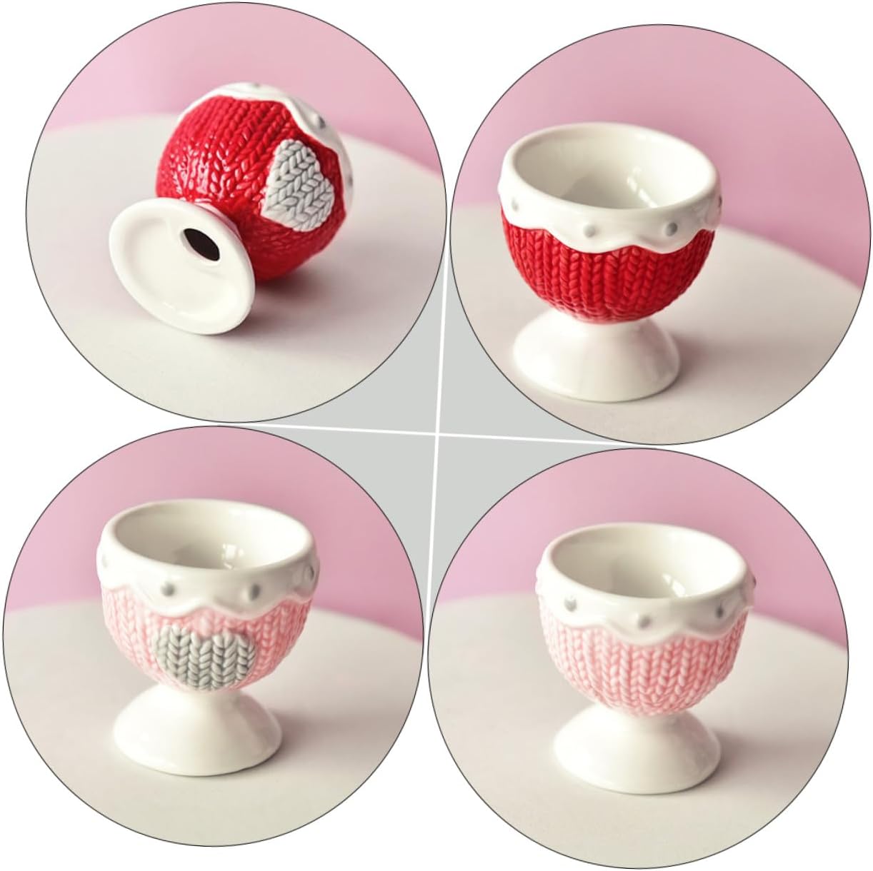 Cabilock 2Pcs Lovely Ceramic Egg Cups for Breakfast Impact-resistant Porcelain Holders in Red and Pink Stylish Egg Storage Rack Stand for Soft and Hard Boiled Elegant Dining Table Accessory