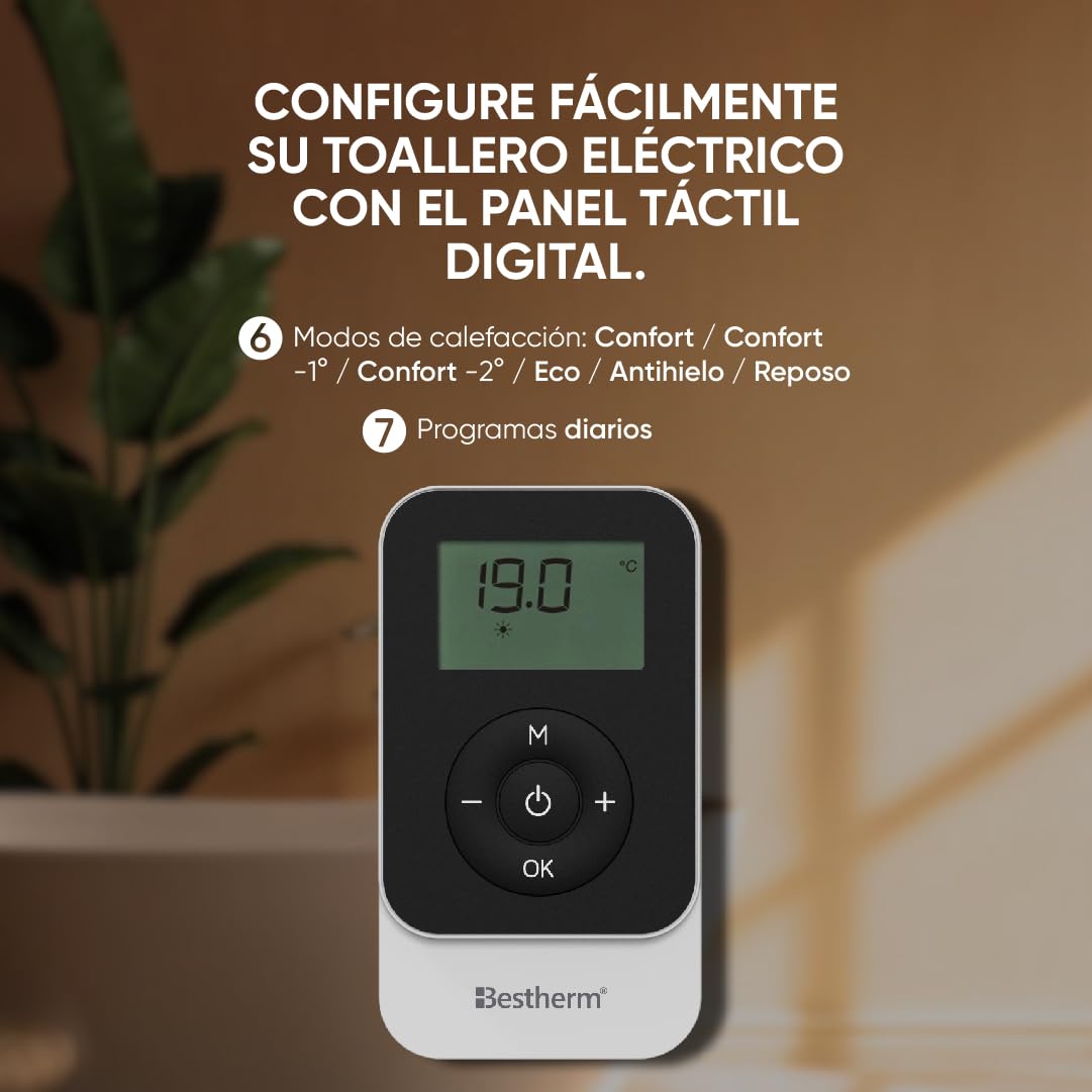 BESTHERM - Secador de toalla eléctrico sin fluido con soplador de 500 W + 1000 W H.100,5 x L54 cm, color blanco