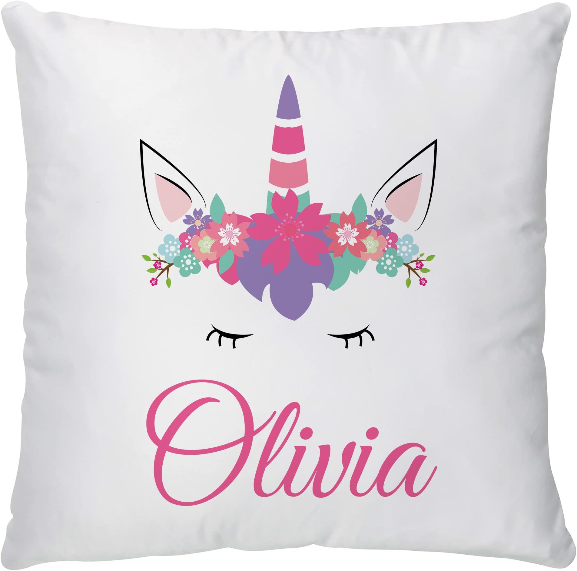 Customised Cute Unicorn Head Cushion Cover Pillow Case Personalised Gifts for Sleepover Party - Home Decor - Cute Room Decor & Birthday Decoration for Girls 40 x 40 cm / 15.7 x 15.7 in White
