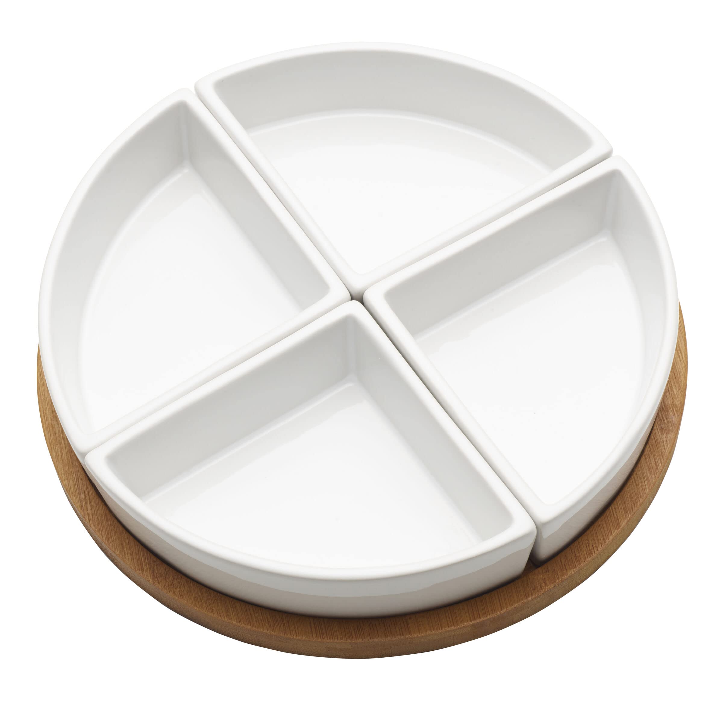 PfaltzgraffCeramic Candy and Nut Bamboo Bottom Serve Dish, White, Entertaining, Housewarming, Food Tray, Candy & Nut