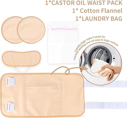 Miniatura 7 de Paquete de aceite de ricino para cintura, cuello y senos, envoltura de aceite de ricino orgánico reutilizable para desintoxicación del hígado con