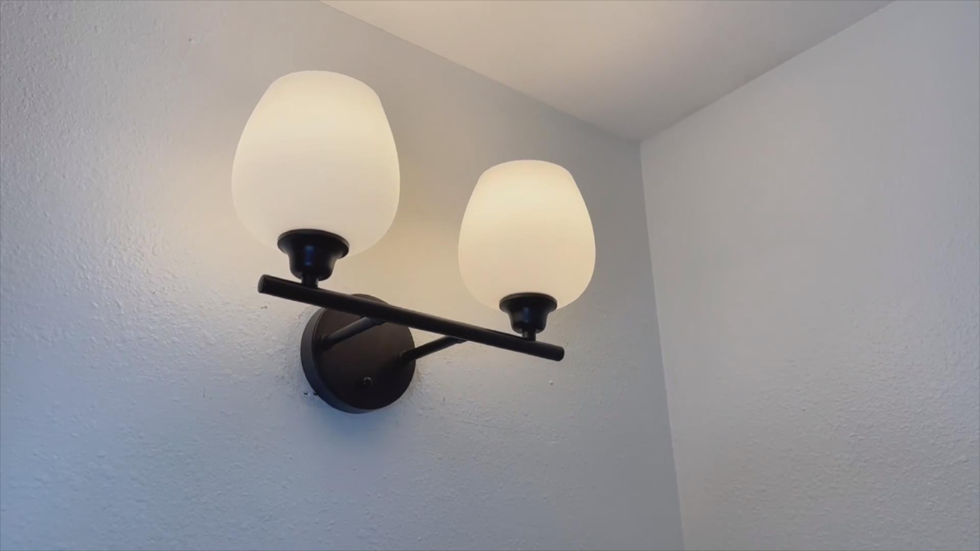 Image of ONEWISH Bathroom Light Fixtures - Modern Wall Sconces 2 Light, Wall Lamp for Vanity Light Over Mirror, Opal Glass Globe Lamp for Bedroom, Living Room, Hallway, Kitchen, Soft Lighting E26 Socket White