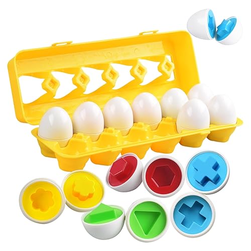 CPSYUB Matching Eggs Toys Christmas Stocking Stuffers Color & Shape Recognition, Easter Eggs Toys for Baby Easter Travel Bingo Game, Sensory Early Learning Fine Motor Skills for Year Old Kids(Yellow) - 12 PCS - Yellow