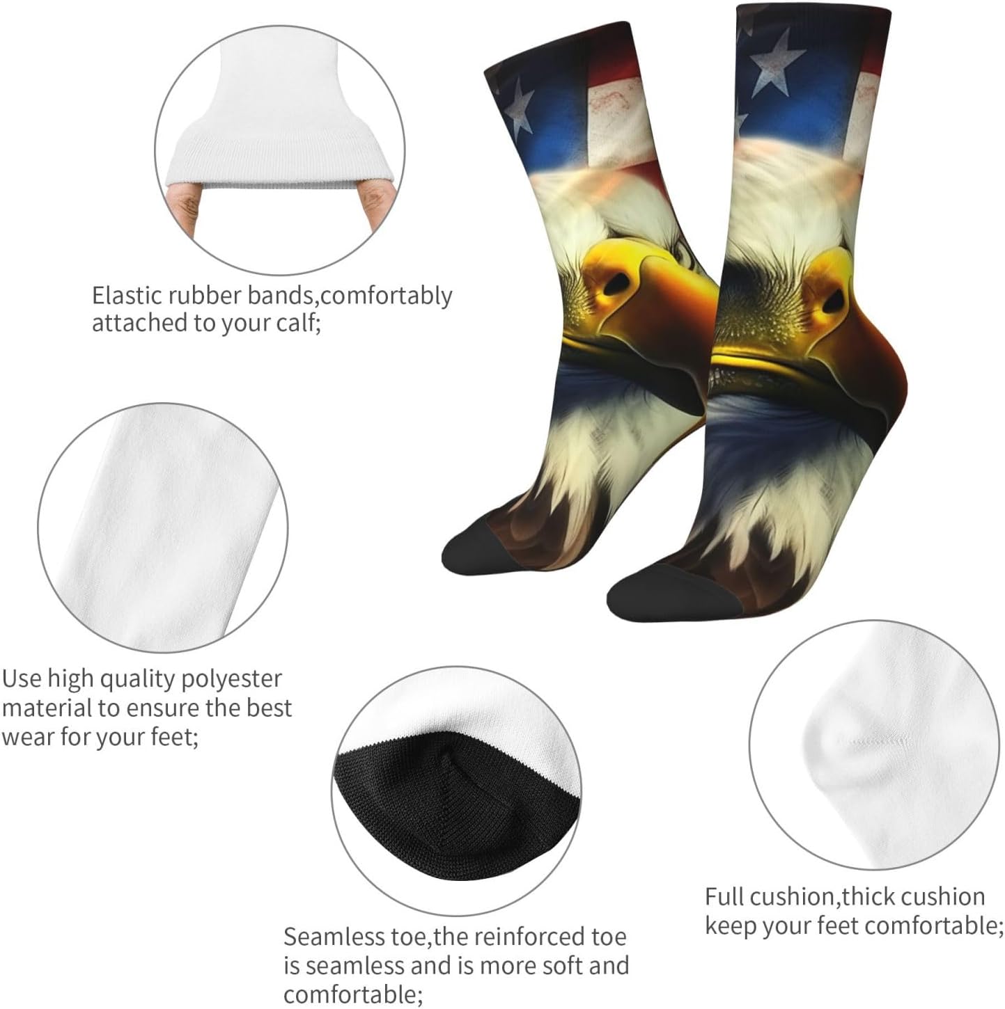 American Pride Eagle USA Flag Crew Socks for Men Women Moisture Wicking Cushion Athletic Sock Casual Novelty Socks Gift