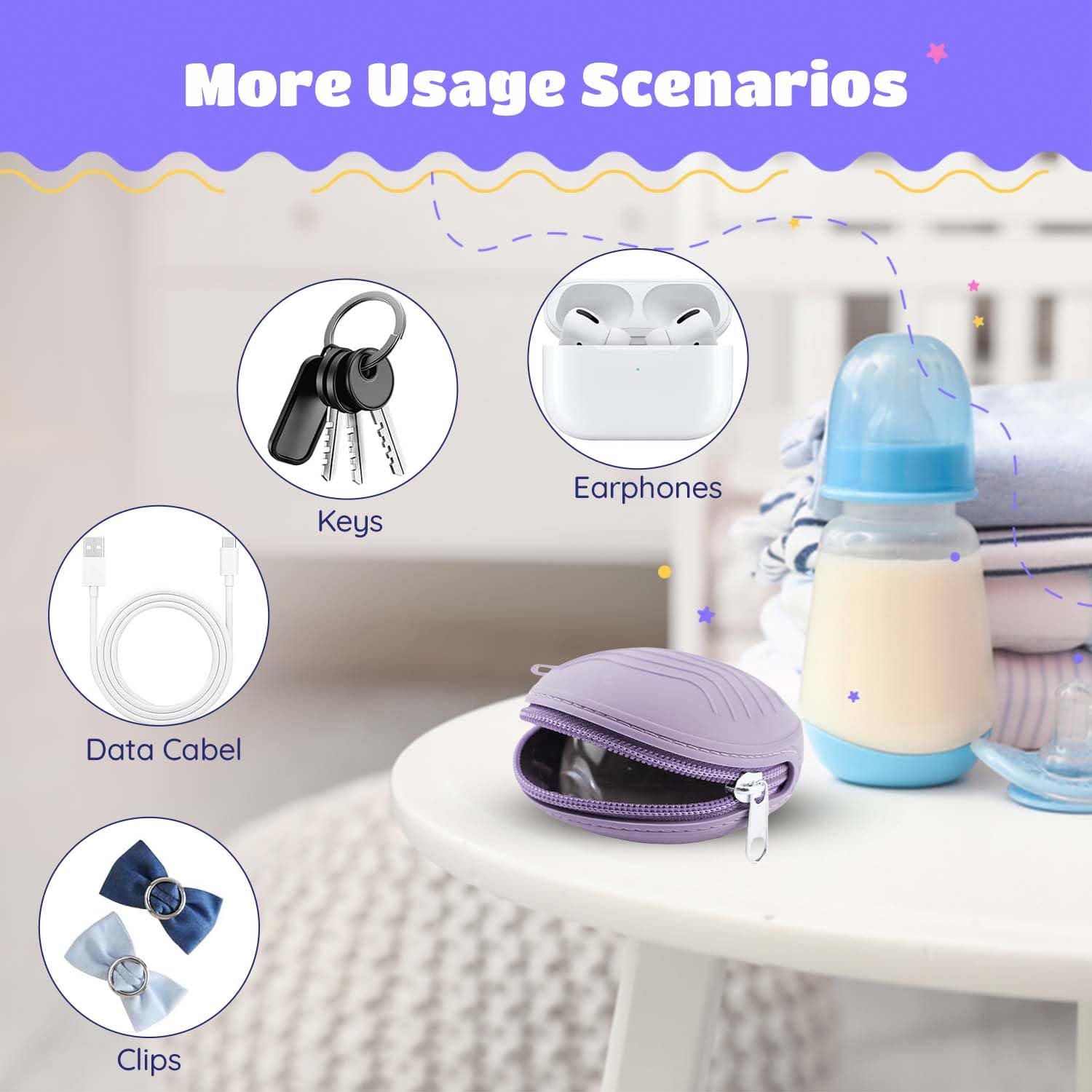 Homeaura Silicone Baby Pacifier Holder Case with Handstrap – BPA-Free Round Pacifier Storage Pouch for Newborns | Portable Waterproof Organizer for Diaper Bag, Travel & Stroller 4