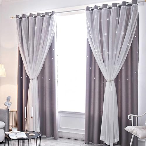Miniatura 3 de Tongcan Cortinas opacas con diseño de estrellas para dormitorio de niños, cortinas con ojales en la parte superior, para cuarto de bebé, sala de