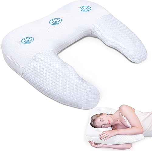 SAHEYER Almohada de hombro para dormir de lado, almohada corporal mejorada en forma de U para adultos con funda de enfriamiento, almohada ergonómica
