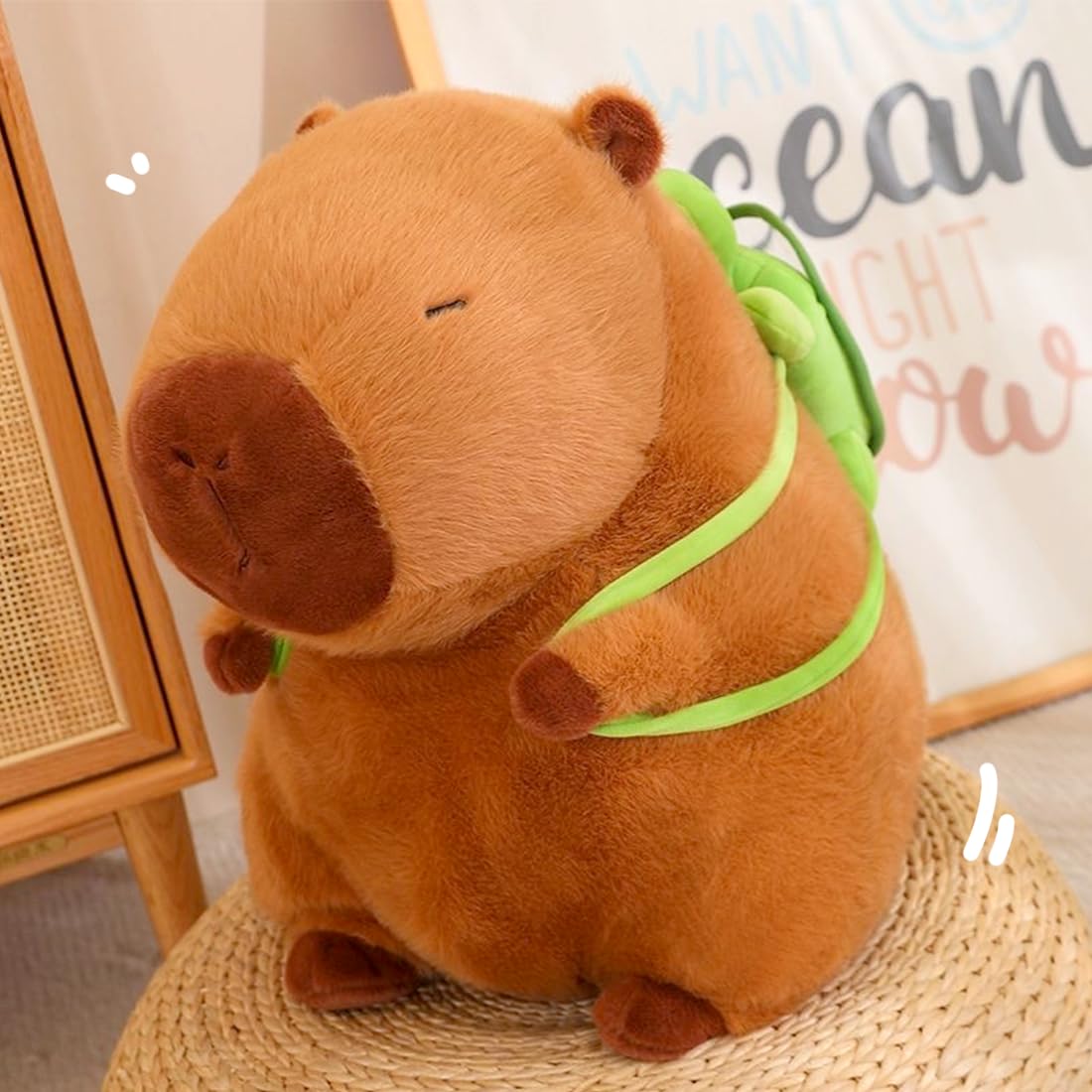 Peluche Capybara Bambola, 23cm Capibara Peluche con Zaino Tartaruga Giocattolo, Marrone Pupazzo Decorazioni Regalo per Bambini Adulti e Fans 1