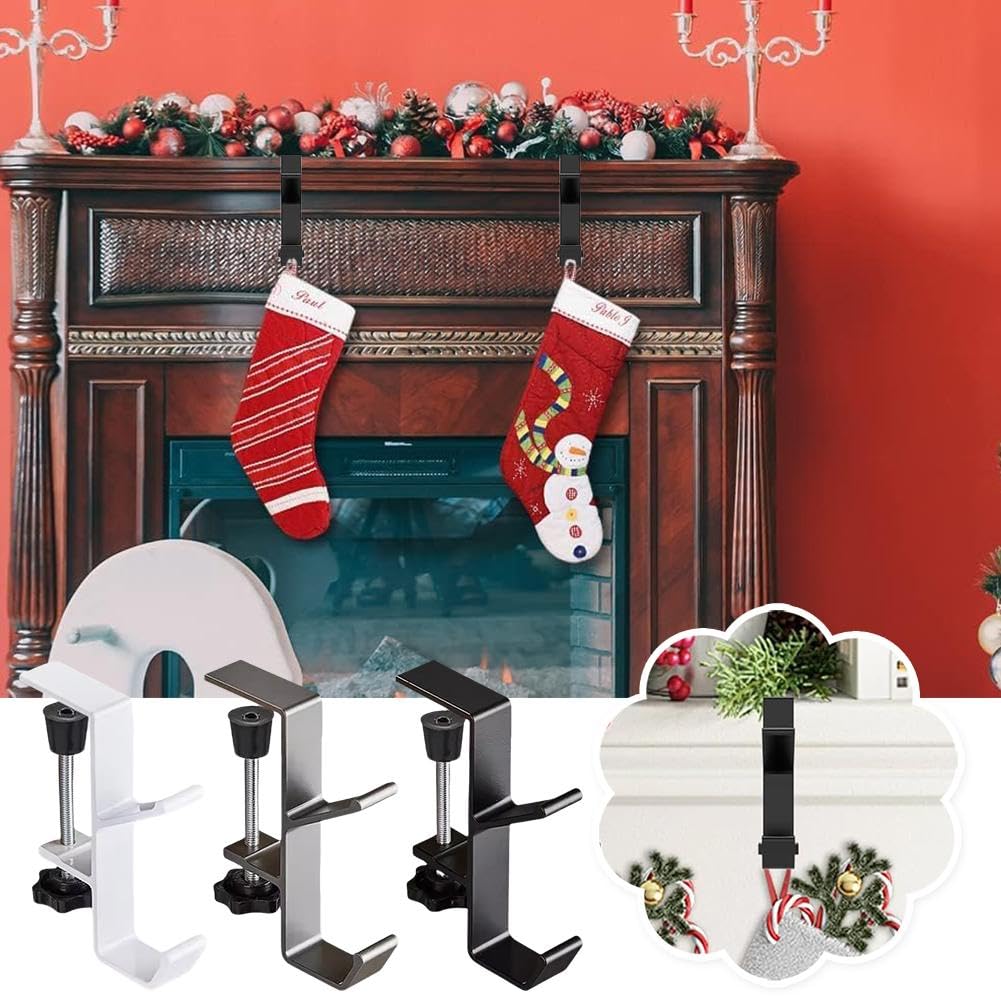 Supports de guirlande de cheminée de Noël, supports de guirlande et chaussettes de cheminée avec 2 crochets, crochets en métal robustes pour accrocher des chaussettes de Noël