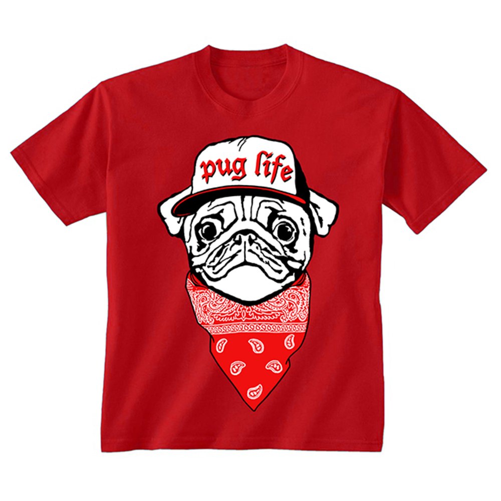Youth Kids Childrens Pug Life Dog Puppy Bandana Hip Hop Funny T-Shirt