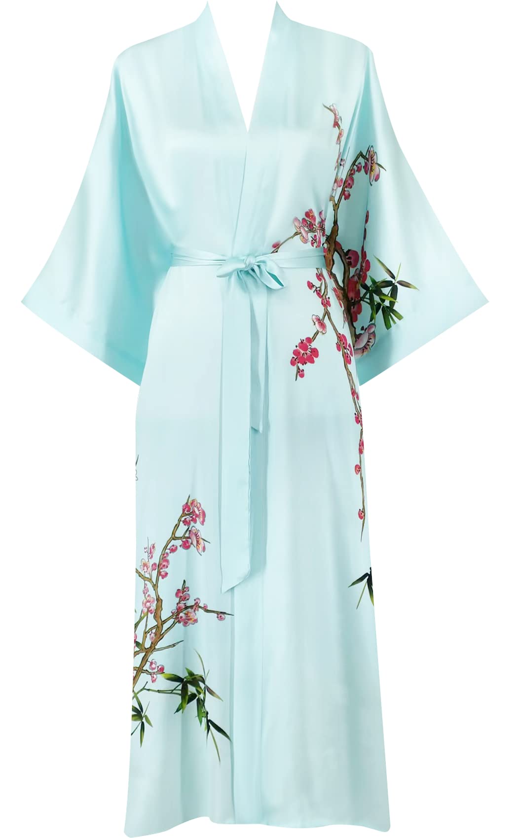 Kwedhonjh Women's Classic 100% Silk Kimono Robe, Bathrobe—Printed Pattern