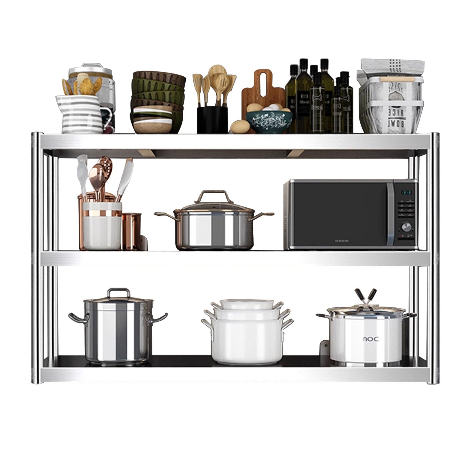 Étagère murale inox 3 niveaux pour organiser vos casseroles de cuisine et votre bar