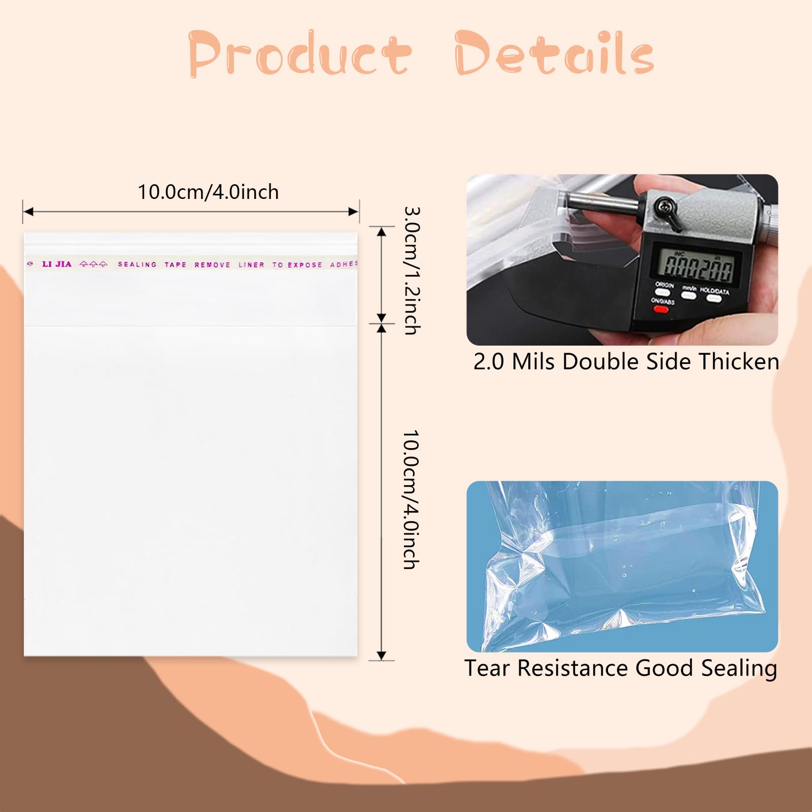 100 bolsas de celofán transparente resellables de 4 x 4 pulgadas, autoadhesivas, gruesas y duraderas, seguras de grado alimenticio, perfectas para empaquetar galletas, golosinas, dulces, joyas