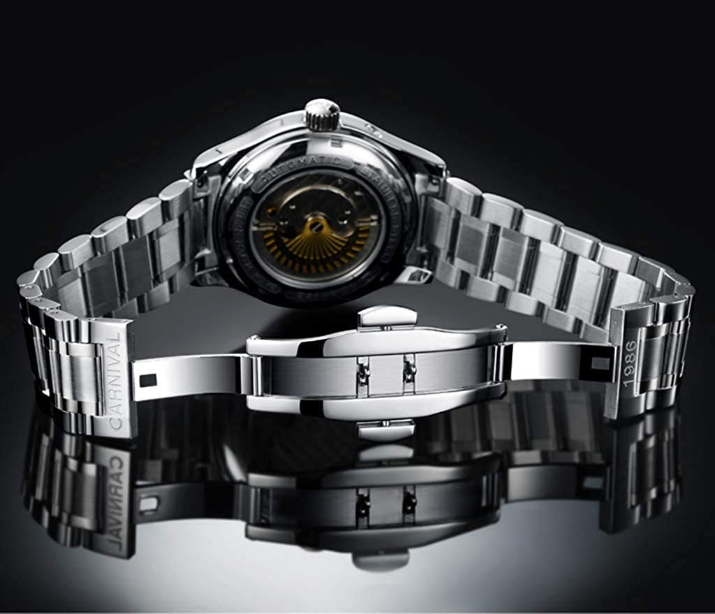 MASTOP Herren Multifunktions-Automatikuhr mit Selbstaufzug Mechanische Uhr Edelstahl Wasserdicht Gangreserve Business Analog Uhr