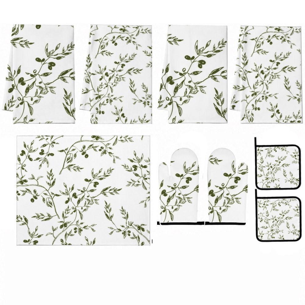 Set di 9 rami di ulivo verdi1 decorazione e accessori per la cucina