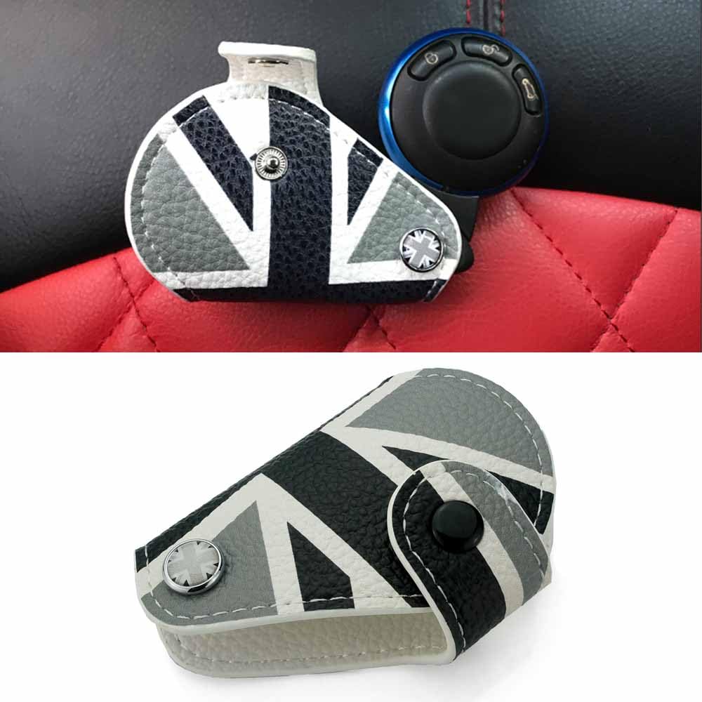 Heinmo for Cooper R55 R56 R57 R60 R61 Clubman Countryman Union Jack Car Genuine Leather Key Bag Case Cover Car Styling (Gray Rice)