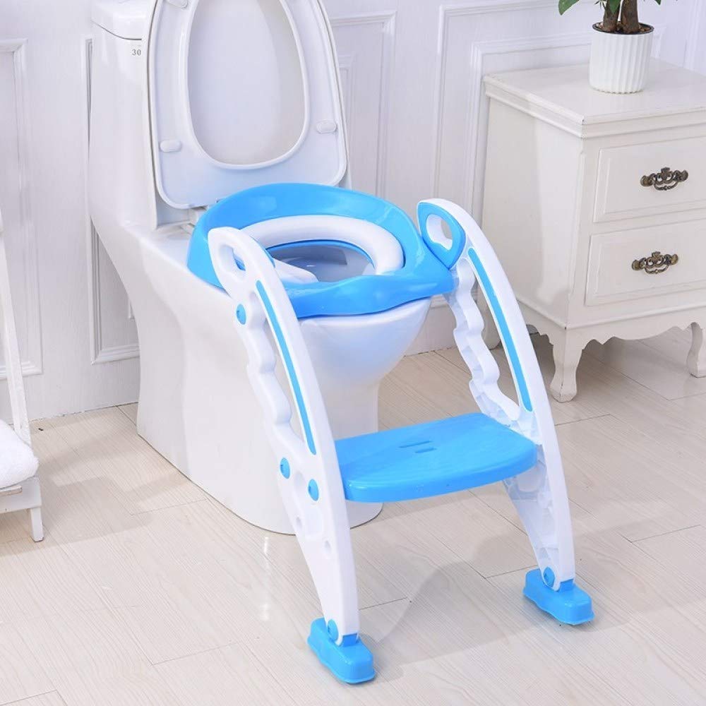 Reductor De WC Plegable, Asiento De Inodoro para Inodoro Entrenador De Inodoro para Niños Pequeños Y Bebés con Escalera De Taburete para Niño Y Niña,Blue