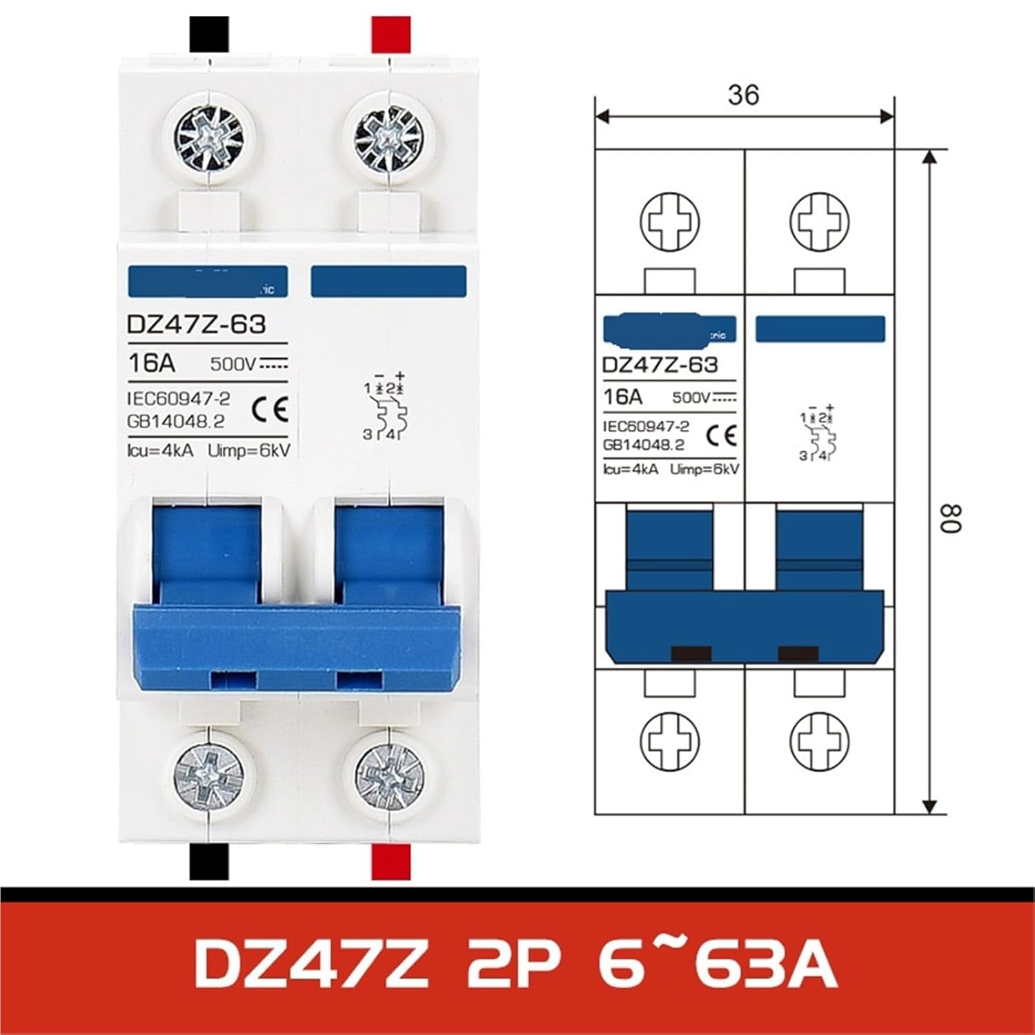 MCB DC 1000V Miniature Circuit Breakers 2P 60A 500V A 1Pcs(1P DC250V,40A)