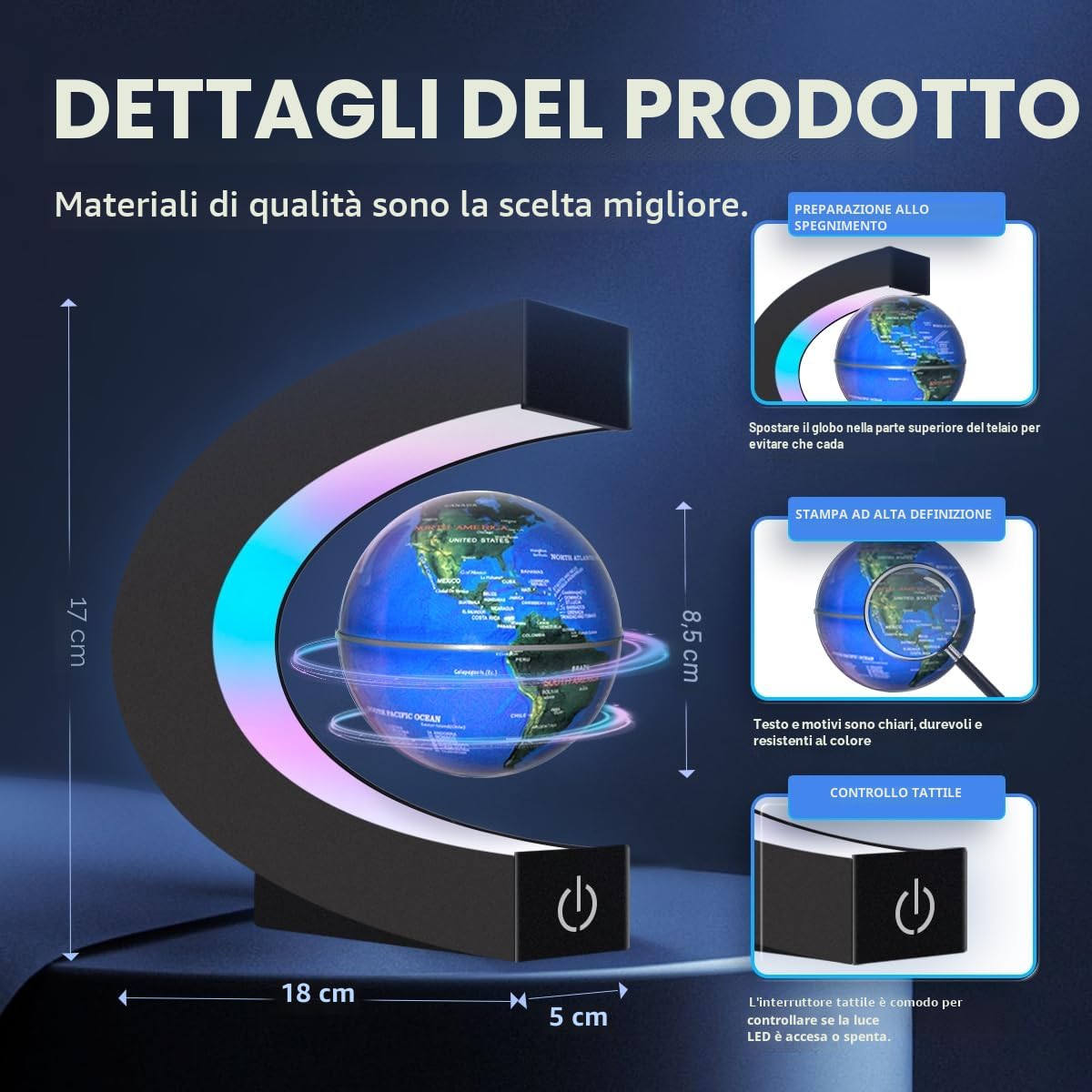 Lampada a globo galleggiante a levitazione magnetica con luci LED, globo a C per la decorazione della scrivania dell'ufficio, regalo fantastico per uomini, donne, padri e marit(Globo 8,5cm)