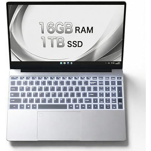Auusda Business Laptop Computer for Work, Notebook PC for College Students, 15.6" FHD Display, 4-Core Processor, Backlit Keyboard, Fingerprint Sensor, Up to 10TB Storage, 16GB RAM, 1TB SSD, Silver