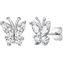 SILVERCUTE 925 Sterling Silver Butterfly Earrings for Women,Butterfly Birthstone Stud Earring/Ear Cuffs,Hypoallergenic Birthday Earrings for Women