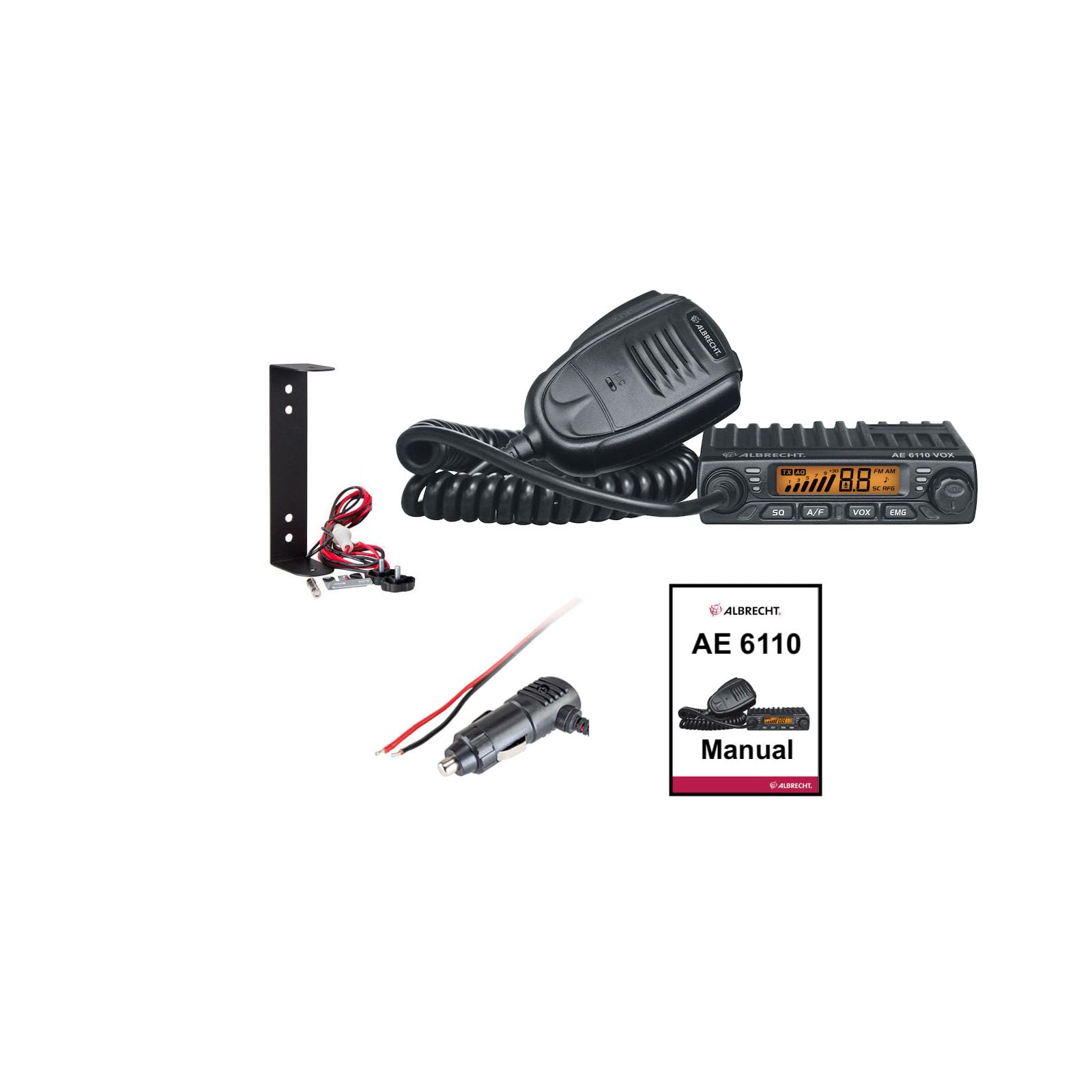 Albrecht Ae 6110 VOX CB 12613 - Radio con función VOX integrada para Hablar en el vehículo, Pantalla LED, función de escaneo, 4 W Am/FM para Radio CB, Color Negro