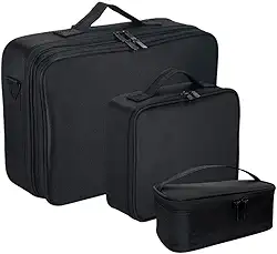 Kit 3 Maleta de Maquiagem Profissional Grande, Média e Pequena Preta com Divisórias BL-1110K
