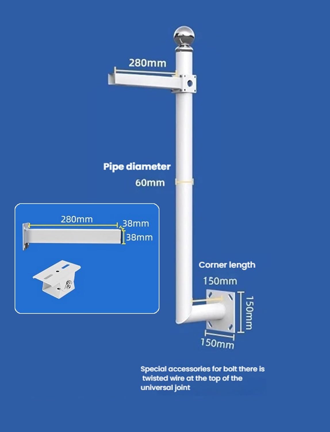 Universal Wall-Mount Security Camera Pole with Adjustable Joint, 39.37in Outdoor Surveillance Camera Mount for Home Security Systems