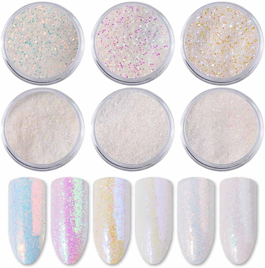 Harpily 6Color/Set Neon Nail Glitter Dust Powders For Gel Nail Art Holographic Unicorn Shining Mermaid Paillette Chunky Flakes Manicure Nail Art Beauty Design