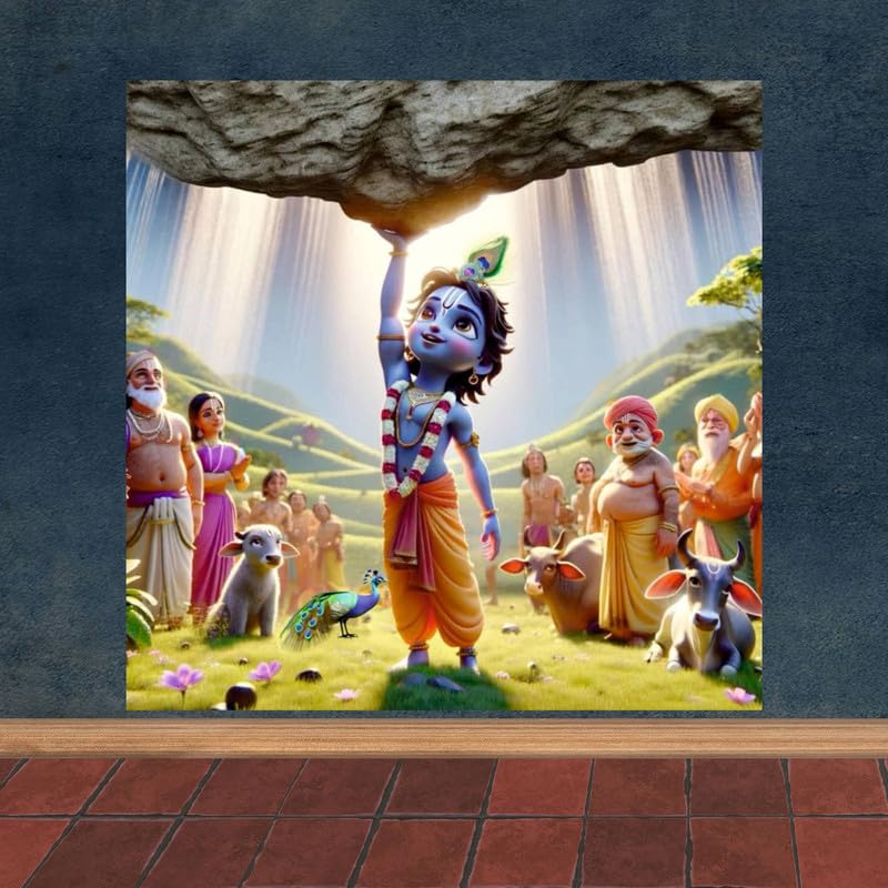 Image of British Terminal Cute little Bal Gopal Baby God Krishna| Kanha Ji | Laddu Lord Makhan Chor Painting Religious Poster for Pregnant Women for wall (matt thin vinyl,sticker,multicolor,unframed)| bj85