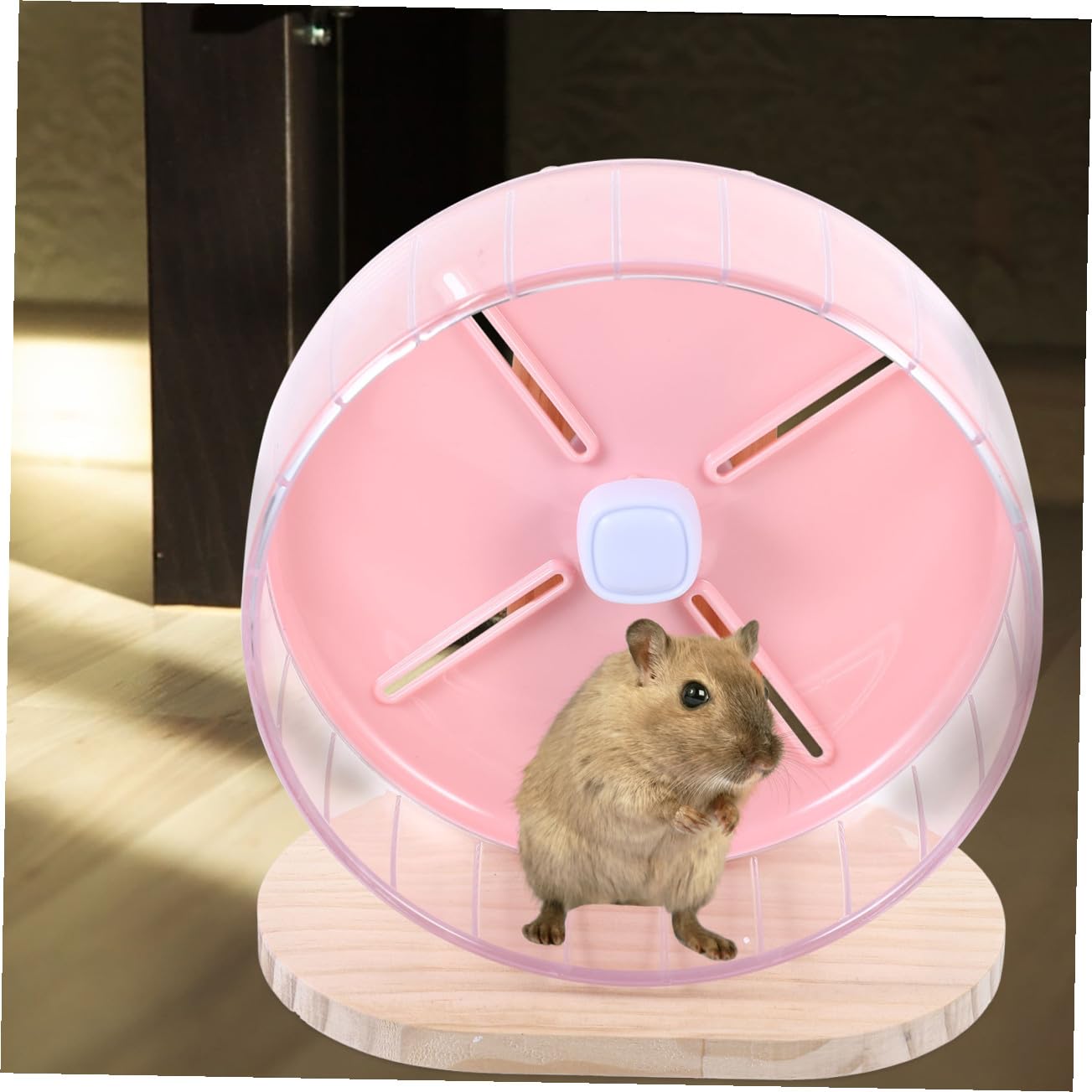 Rueda Silenciosa para Hámster de 20cm Soporte Rosa | Abs y Madera, 1 Juego, Base Estable y Tamaño Compacto, para Hamster y Ardilla