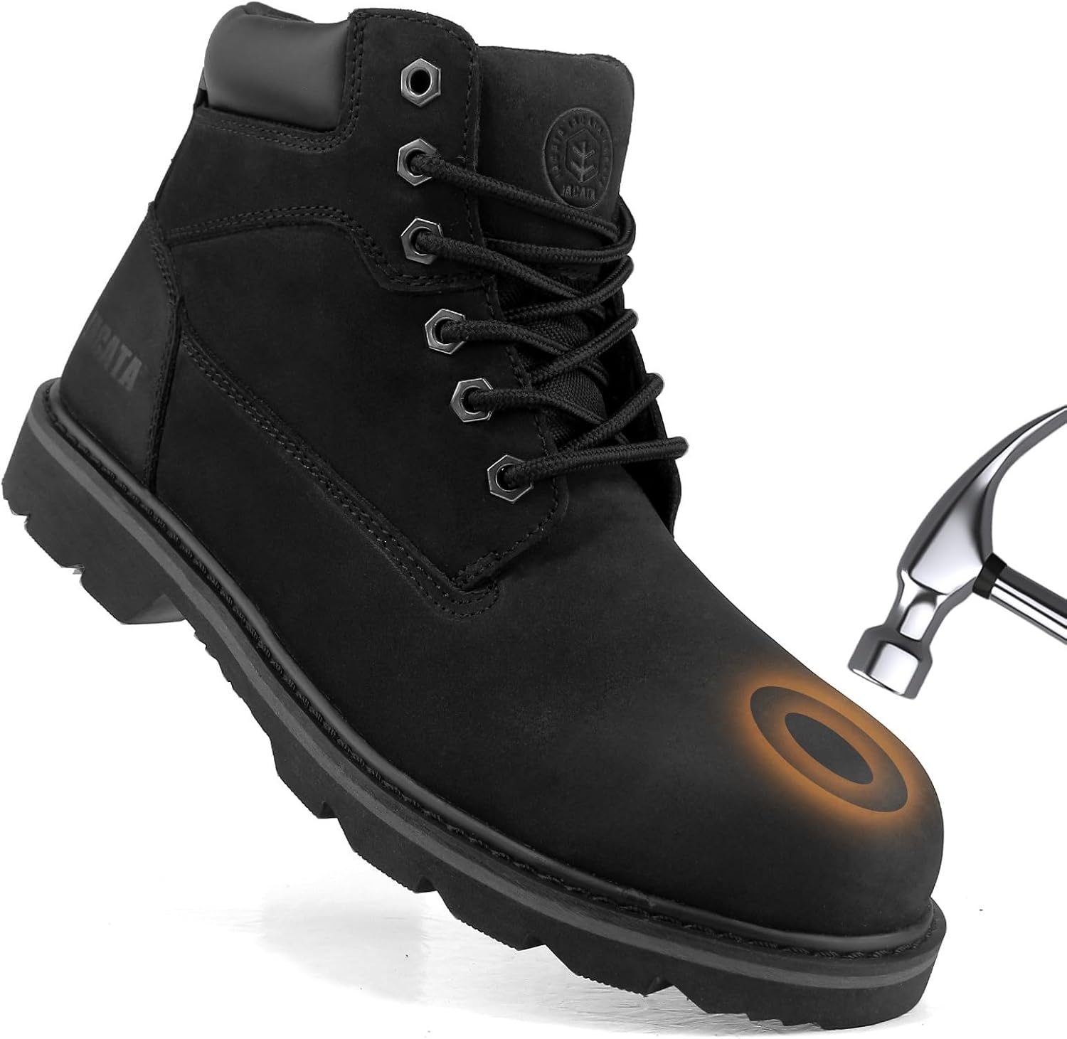 Jacata Steel Toe Work Boots For Men Water Resistant Leather Men's Safety Shoes 6" Non Slip Rubber Industrial Construction Boot