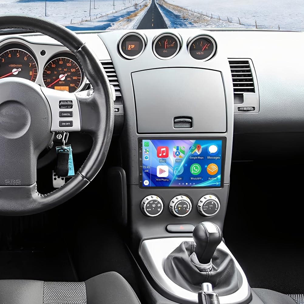 4G+64G Car Radio Upgrade for Nissan 350Z 2003-2009 with Wireless CarPlay and Android Auto, 7 Inch Android 14 Double Din Car Stereo for 350Z Supports Bluetooth GPS WiFi FM SWC Mirror Link Backup Camera