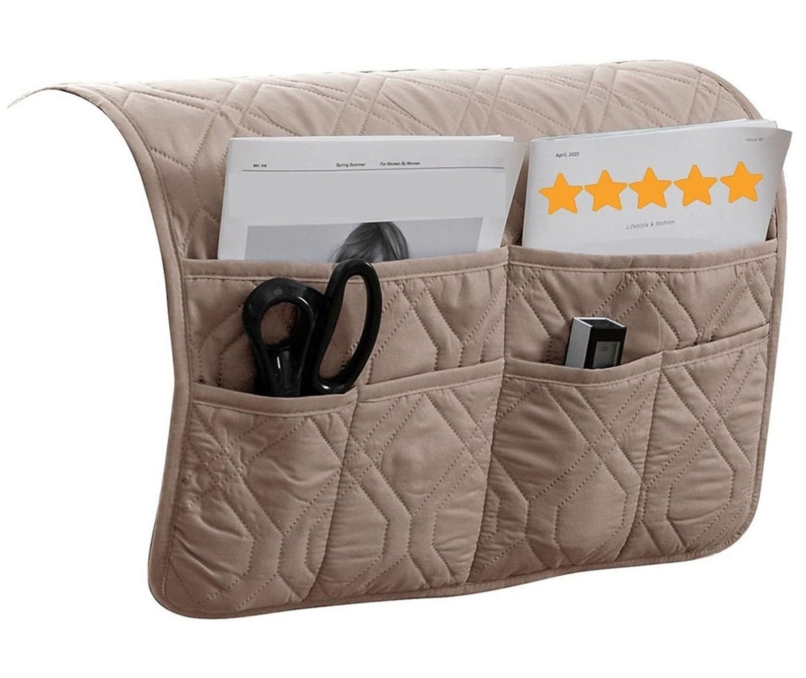 Iliemao Khaki Waterproof Sofa Armrest Organizer Non-Slip Arm Chair Bedside Caddy Storage For Recliner Couch With 6 Pockets Magazines Holder Armchair Book(Khaki)
