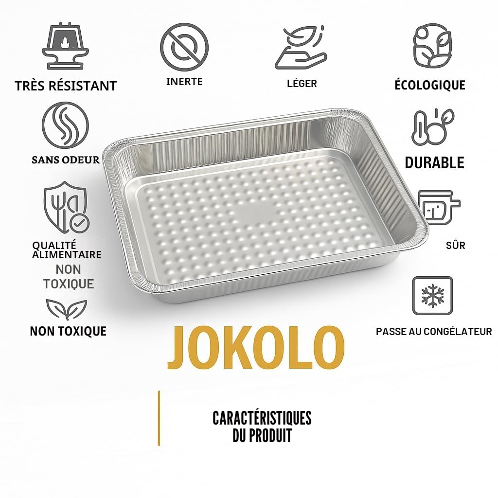 Jokolo Lot de 25 grands plateaux jetables en aluminium pour rôtissage, cuisson, pâtisserie, barbecue, réceptions et stockage des aliments 500 x 300 x 80 mm (Grande capacité 7800 ML)