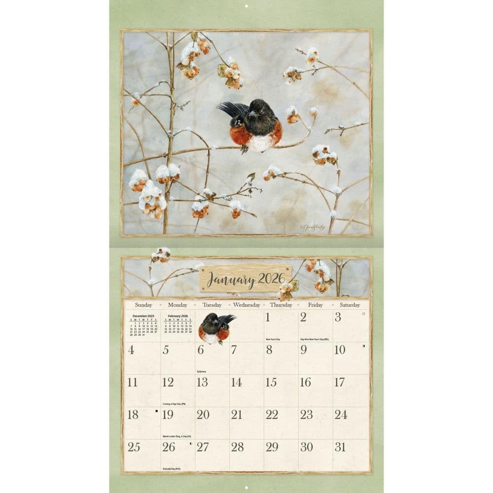 Lang Calendario da parete 2026 Birds in the Garden, calendario da 12 mesi con rilegatura pinzata, in rilievo in lino, motivo: uccelli e giardini di Jane Shasky, 34 cm x 30,5 cm