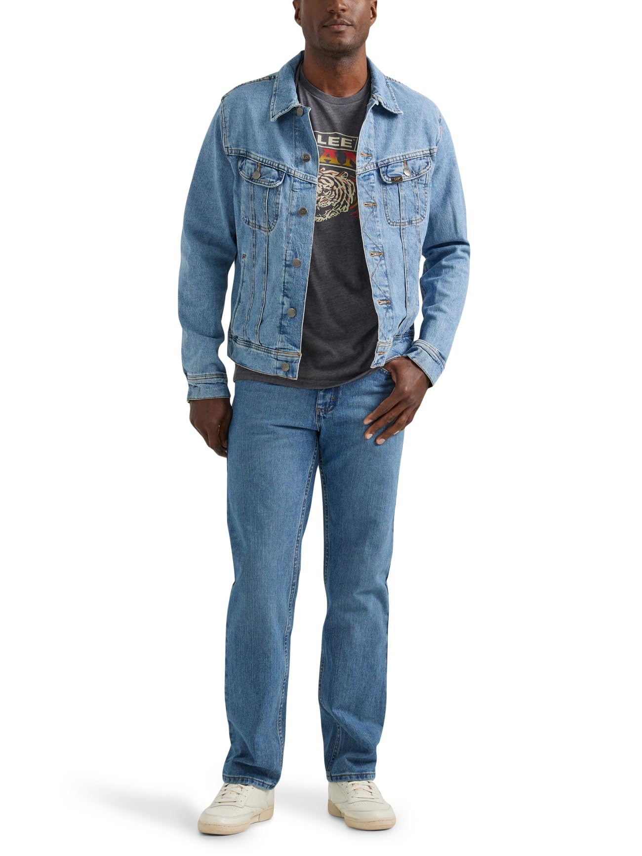 Lee Męska legendarna klasyczna kurtka Rider Denim, Niebieski Solo, S