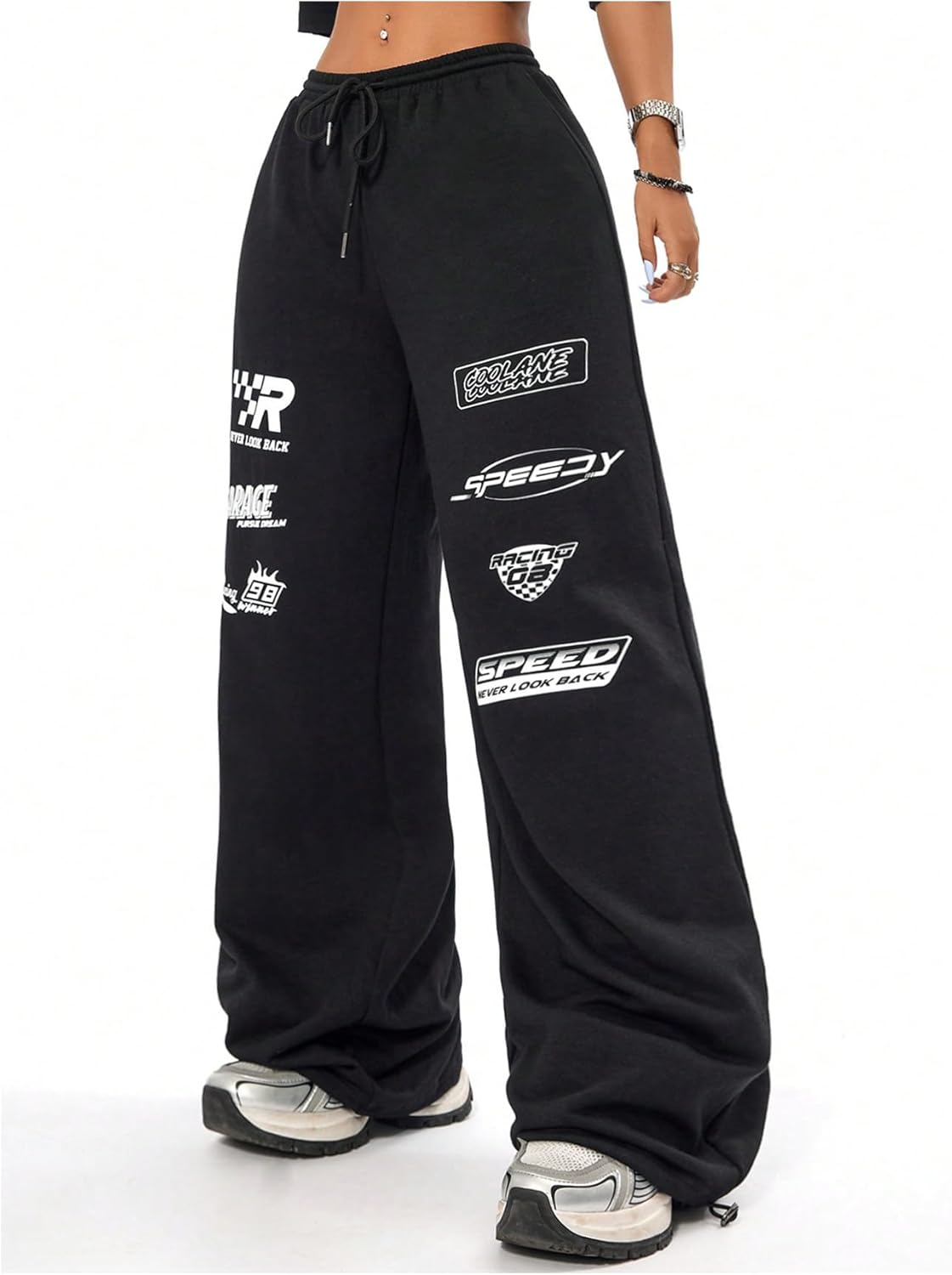 GORGLITTER Women's Graphic Y2K Baggy Stacked Sweatpants Letter Wide Leg Sweat Pants Drawstring Straight Pant - Image 4