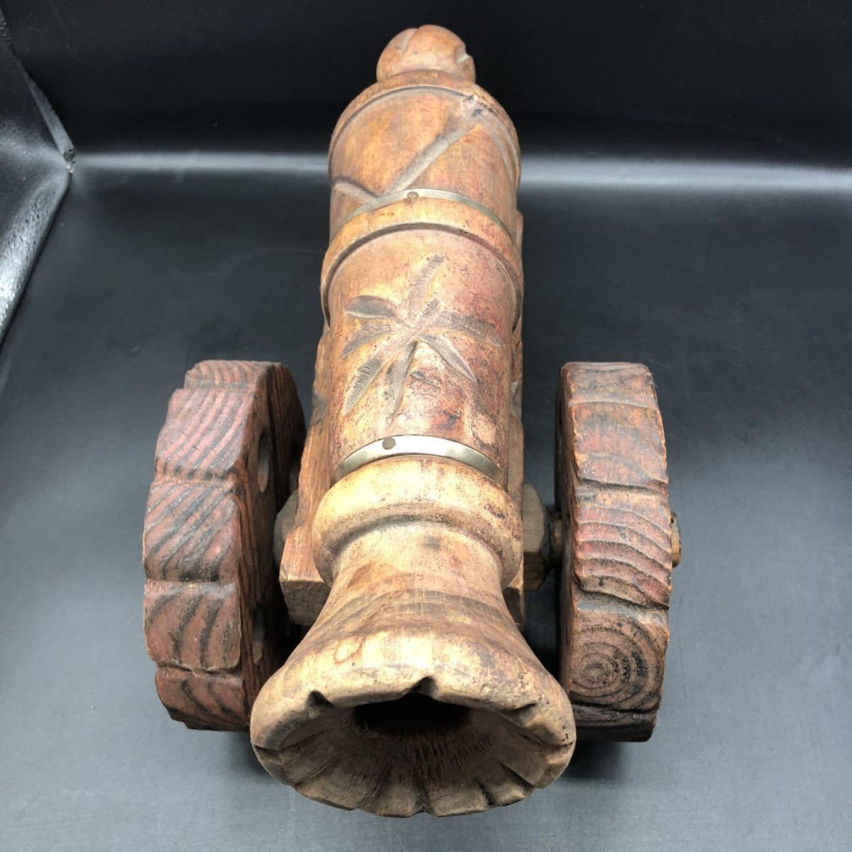 【希少品】スペイン 彫刻 木製 大砲 置物 ヴィンテージ レトロ レア 入手困難 ◇ヴィンテージ◇ 大砲 置物 大砲 インテリアレトロ 金属製 木製