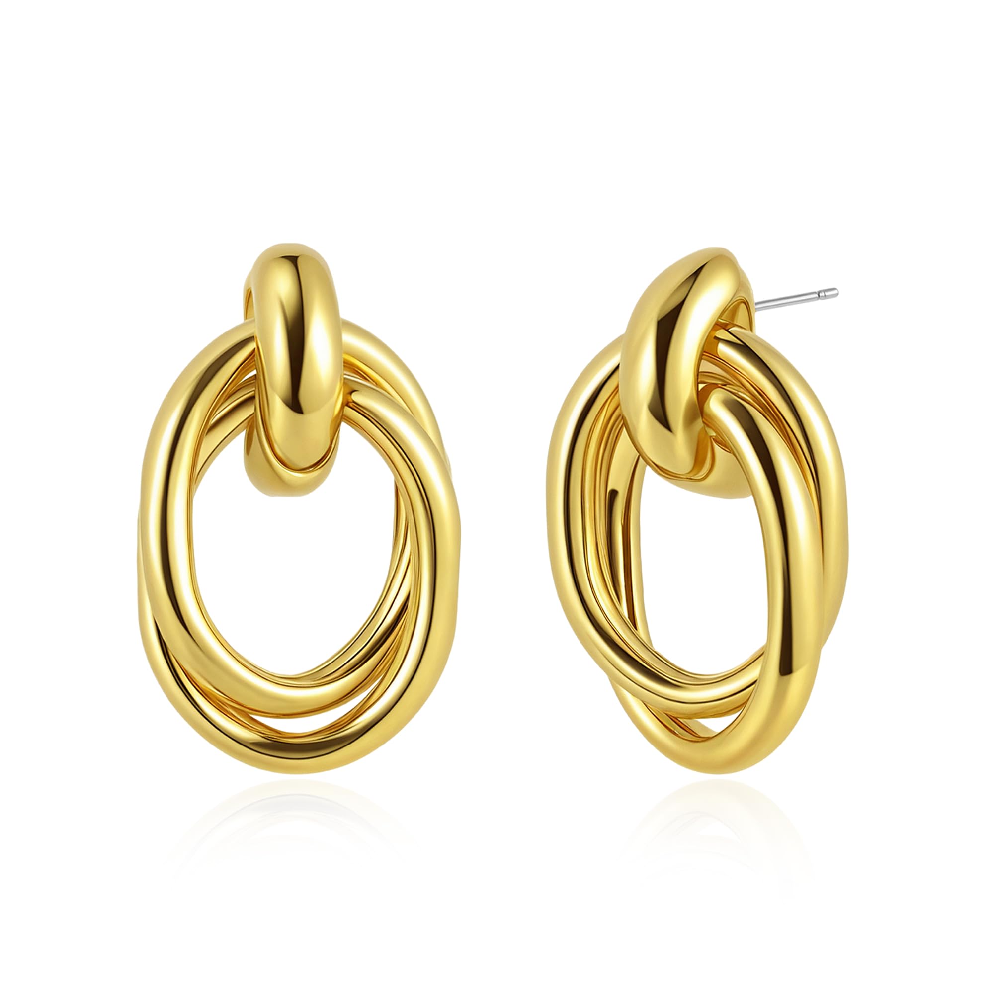 14 Karat vergoldete, klobige Goldohrringe, geometrische Tropfenohrringe für Frauen, große Creolen, goldene Statement-Ohrringe, hypoallergene Modeohrringe, Schmuck