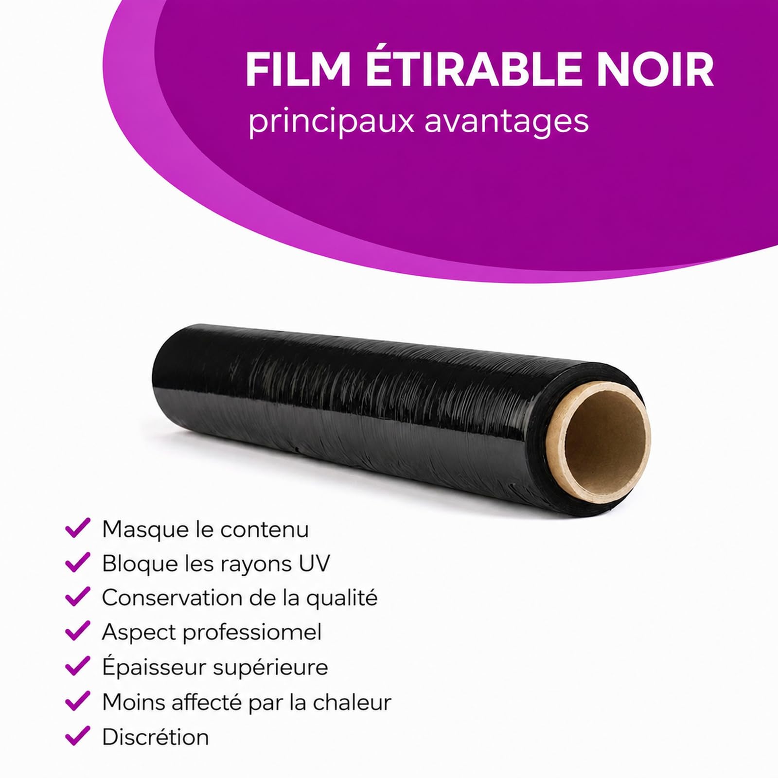 6 rouleaux de film étirable noir 23 microns 500mm 1,8kg film pour palettes emballage étirable rouleau de plastique extensible pour emballer colis protection plastique emballage déménagement