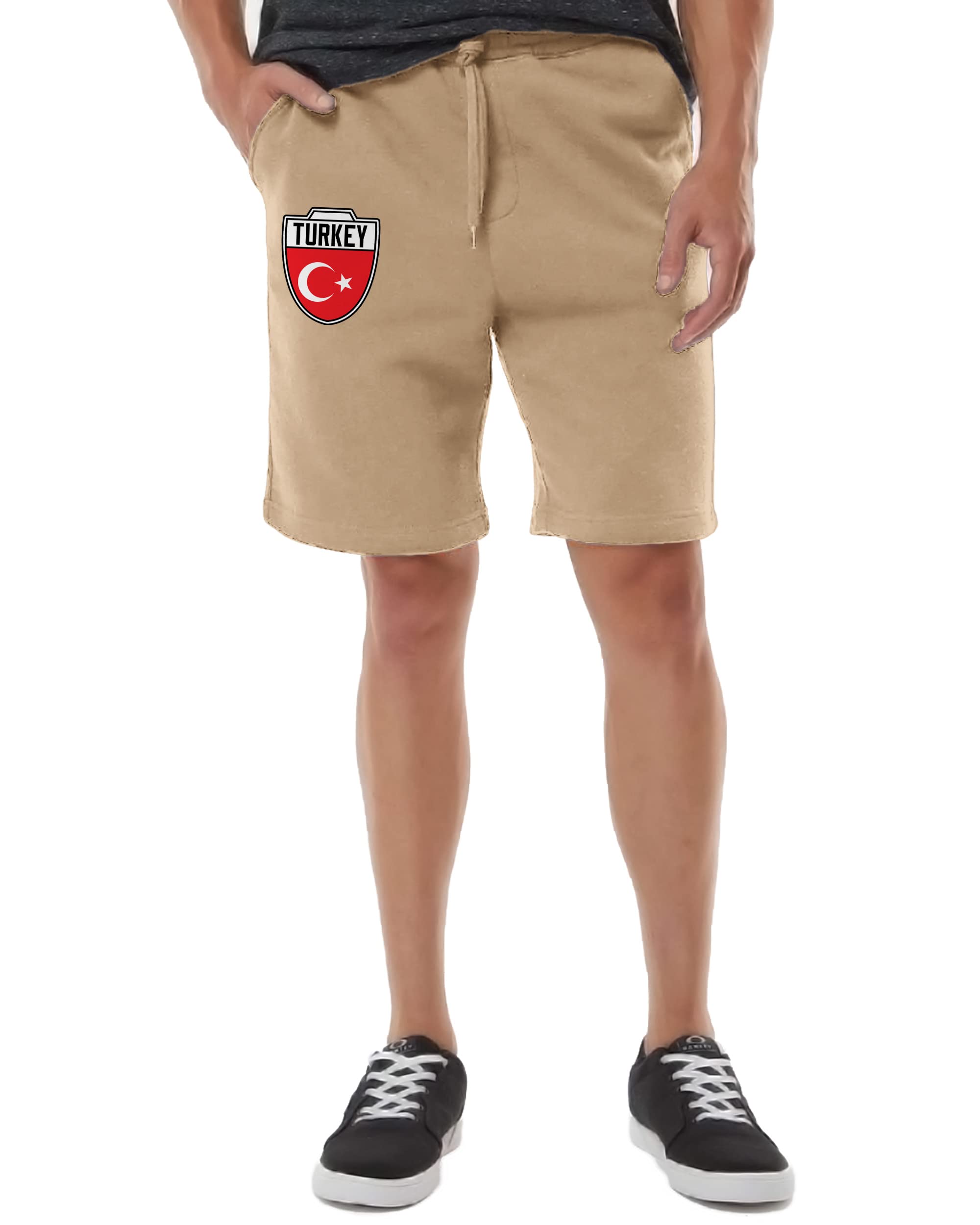 Tukey Crest - Turkish National Soccer Cup Men's Drawstring Fleece Sweat Shorts (Medium, Sandstone)